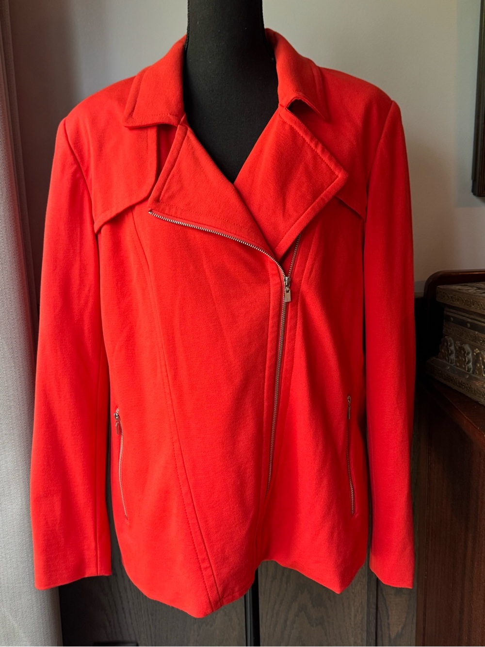 Rafaella Vibrant Red Orange Asymmetrical Zip moto Jacket 1X